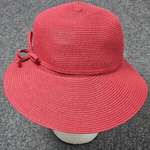VTG Straw Bill Sun Hat Pink Villager Liz Claiborne 90s Beach‎ Pool Resort Boho